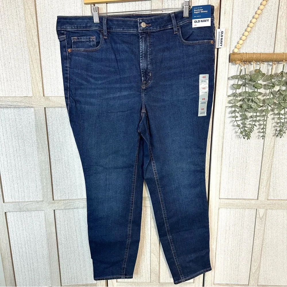 Old Navy Women's Extra High Rise Rockstar Super Skinny Jeans - Dark Blue - Picture 3 of 7